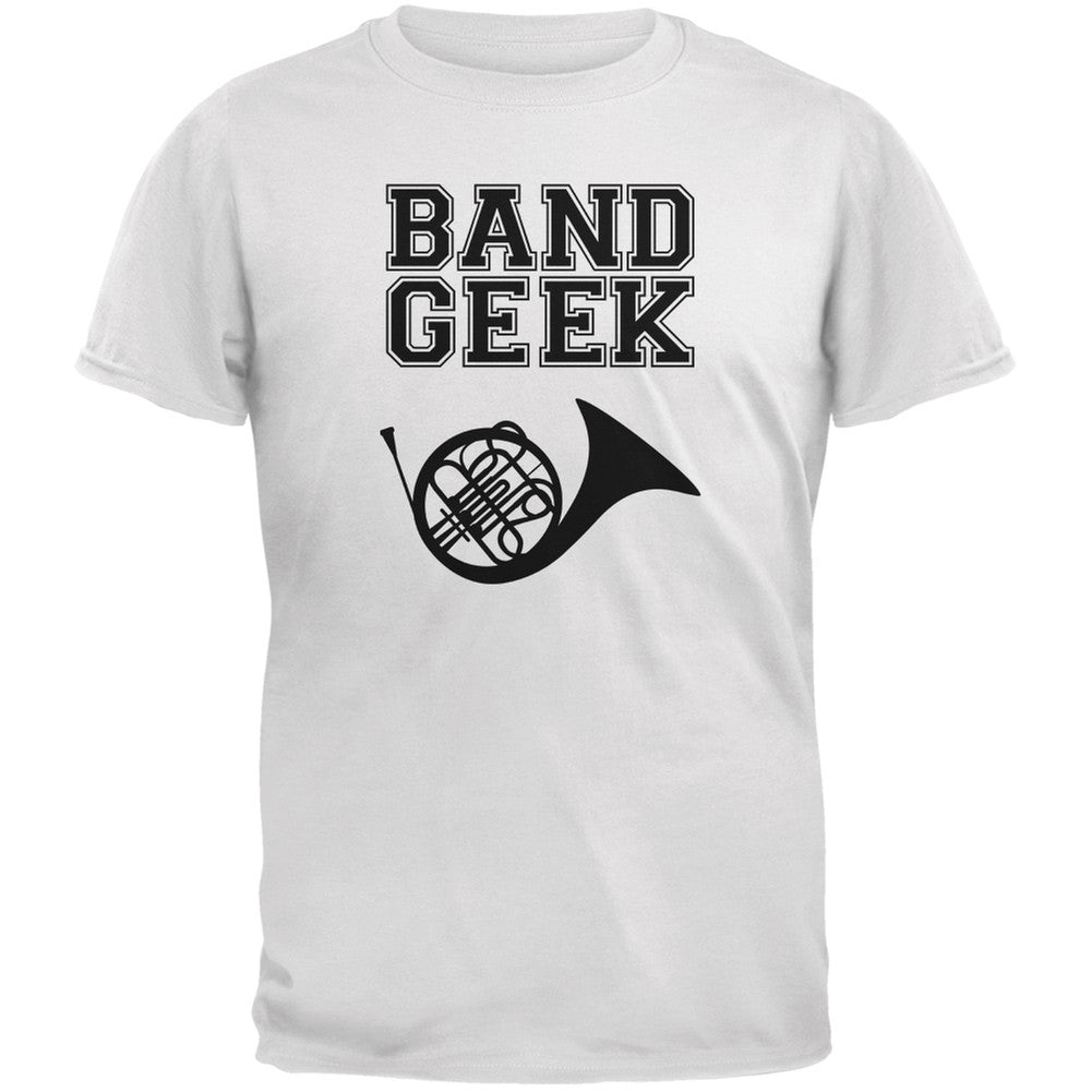 Band Geek French Horn White Youth T-Shirt Youth T-Shirts Old Glory LG White 