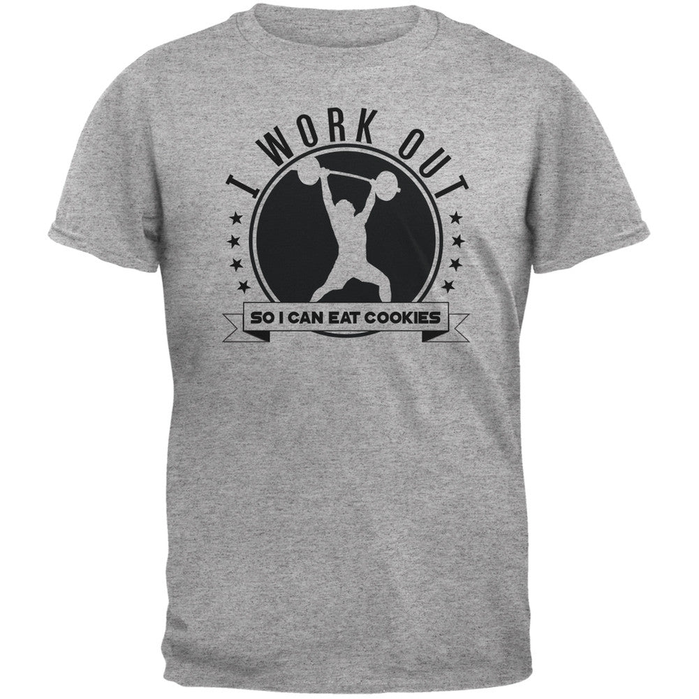 Work Out Eat Cookies Heather Grey Adult T-Shirt Men's T-Shirts Old Glory 2XL Grey 