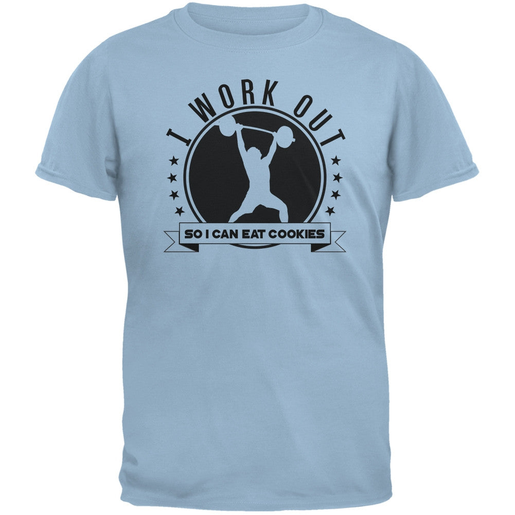 Work Out Eat Cookies Light Blue Adult T-Shirt Men's T-Shirts Old Glory 2XL Blue 