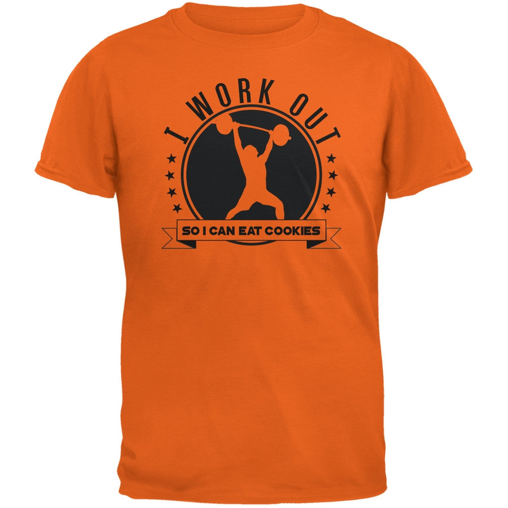 Work Out Eat Cookies Orange Adult T-Shirt Men's T-Shirts Old Glory 2XL Orange 