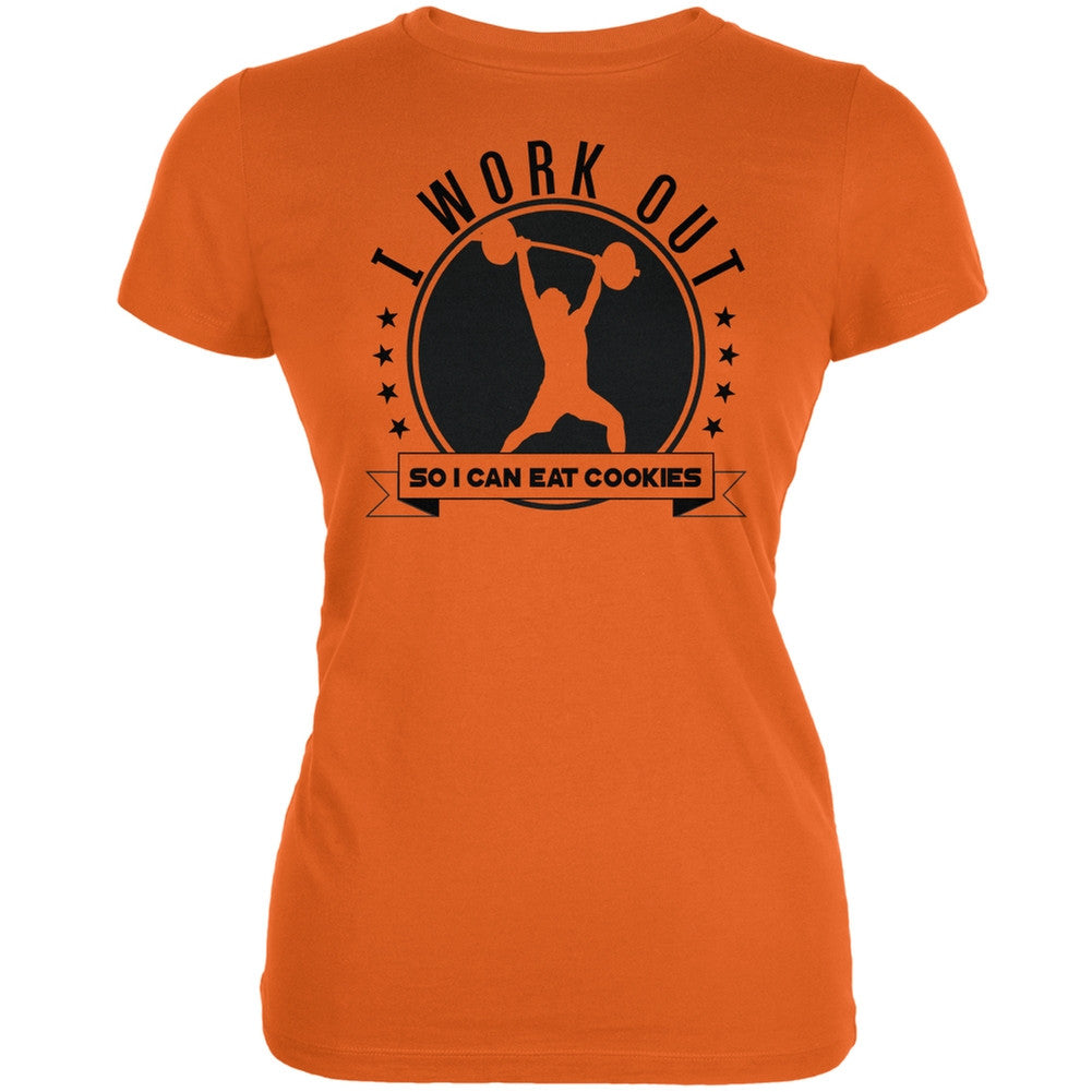 Work Out Eat Cookies Orange Juniors Soft T-Shirt Juniors T-Shirts Old Glory 2XL Orange 