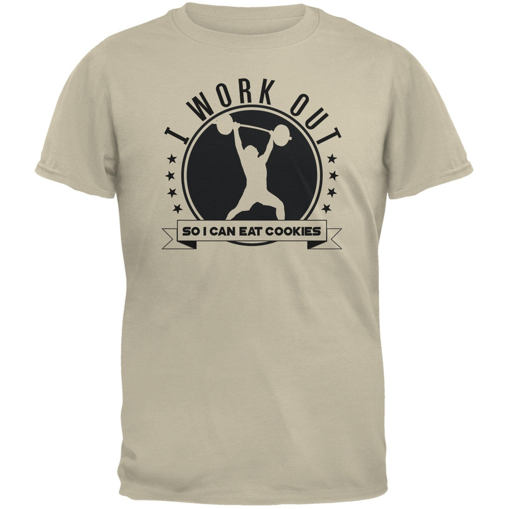 Work Out Eat Cookies Sand Adult T-Shirt Men's T-Shirts Old Glory 2XL Off-White 