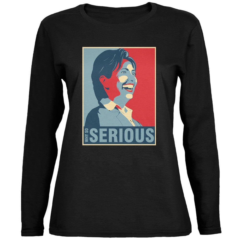 Election 2016 Hillary Clinton Serious Black Ladies Long Sleeve Shirt Women's Long Sleeves Old Glory 2XL Black 