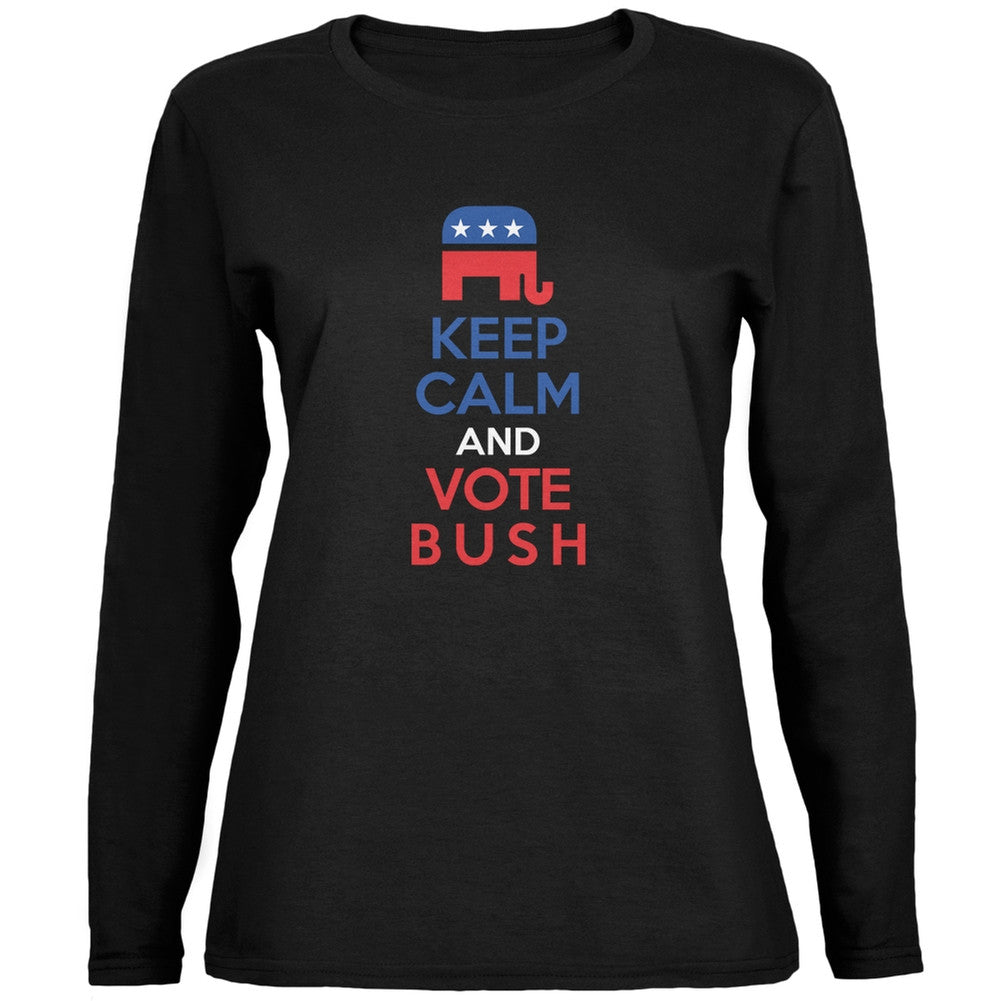 Election 2016 Keep Calm Vote Bush Black Ladies Long Sleeve T-Shirt Women's Long Sleeves Old Glory 2XL Black 