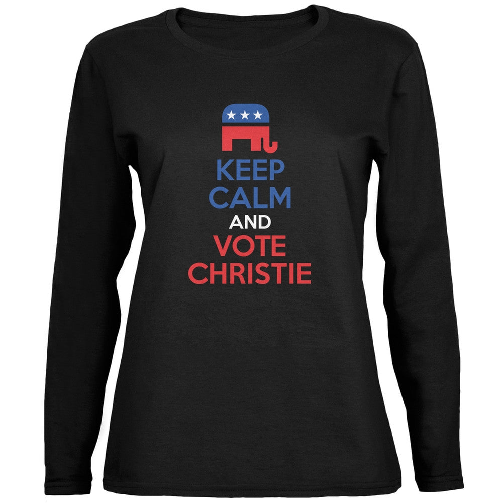 Election 2016 Keep Calm Vote Christie Black Ladies Long Sleeve Shirt Women's Long Sleeves Old Glory 2XL Black 