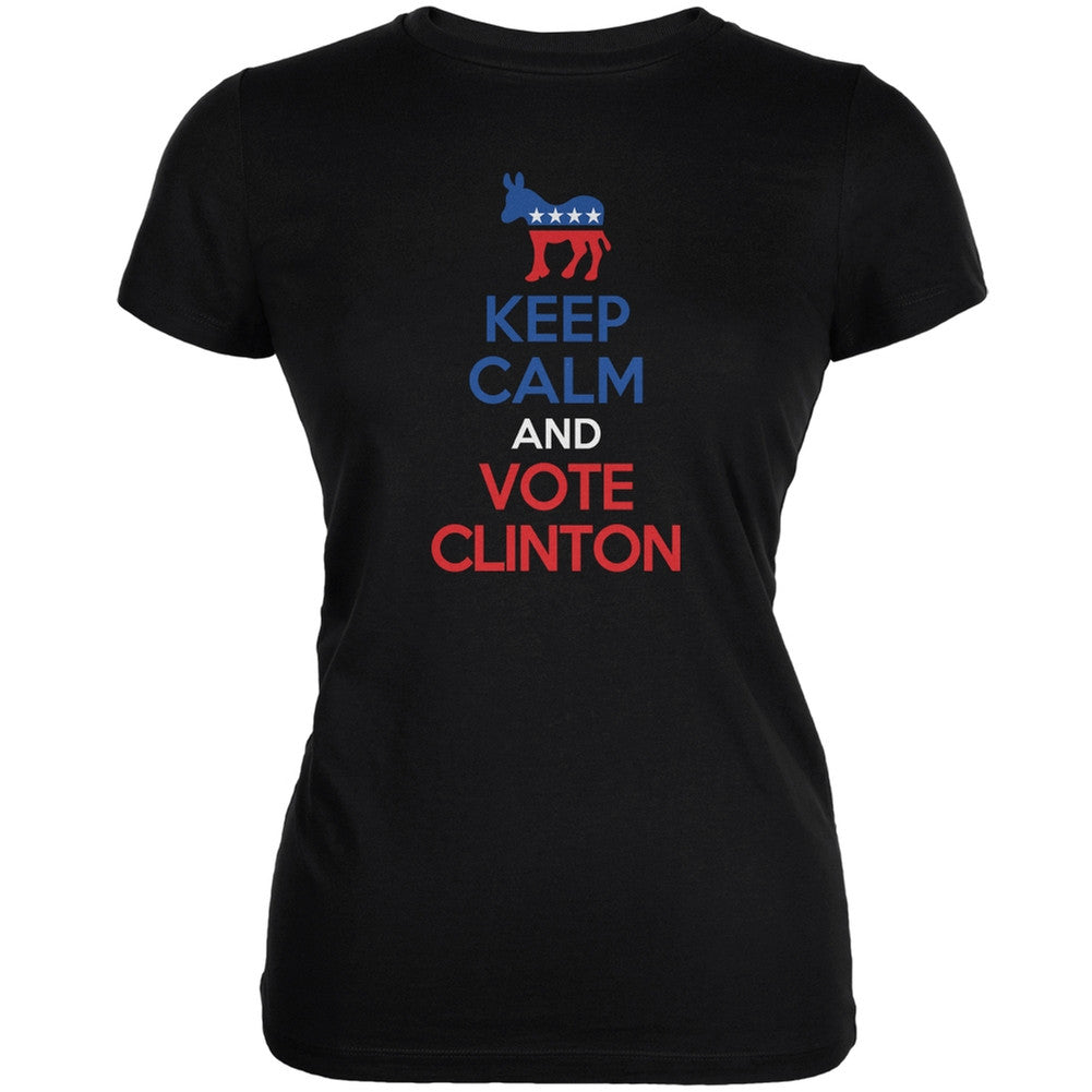 Election 2016 Keep Calm and Vote Clinton Black Juniors Soft T-Shirt Juniors T-Shirts Old Glory 2XL Black 