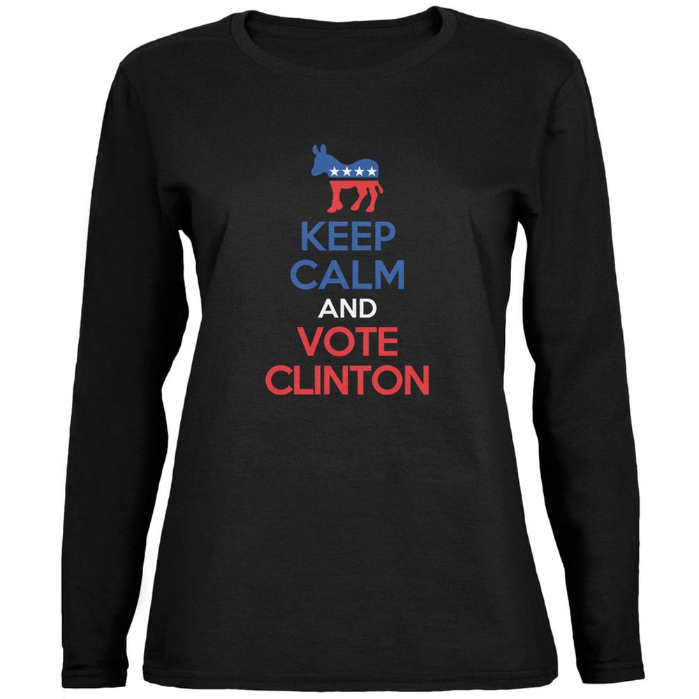 Election 2016 Keep Calm Vote Clinton Black Ladies Long Sleeve T-Shirt Women's Long Sleeves Old Glory 2XL Black 