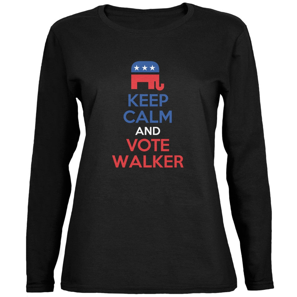 Election 2016 Keep Calm Vote Walker Black Ladies Long Sleeve T-Shirt Women's Long Sleeves Old Glory 2XL Black 