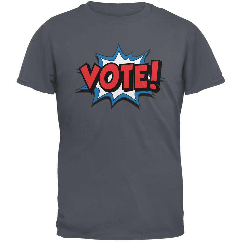 Election Comic Style VOTE! Charcoal Grey Adult T-Shirt Men's T-Shirts Old Glory 2XL Grey 