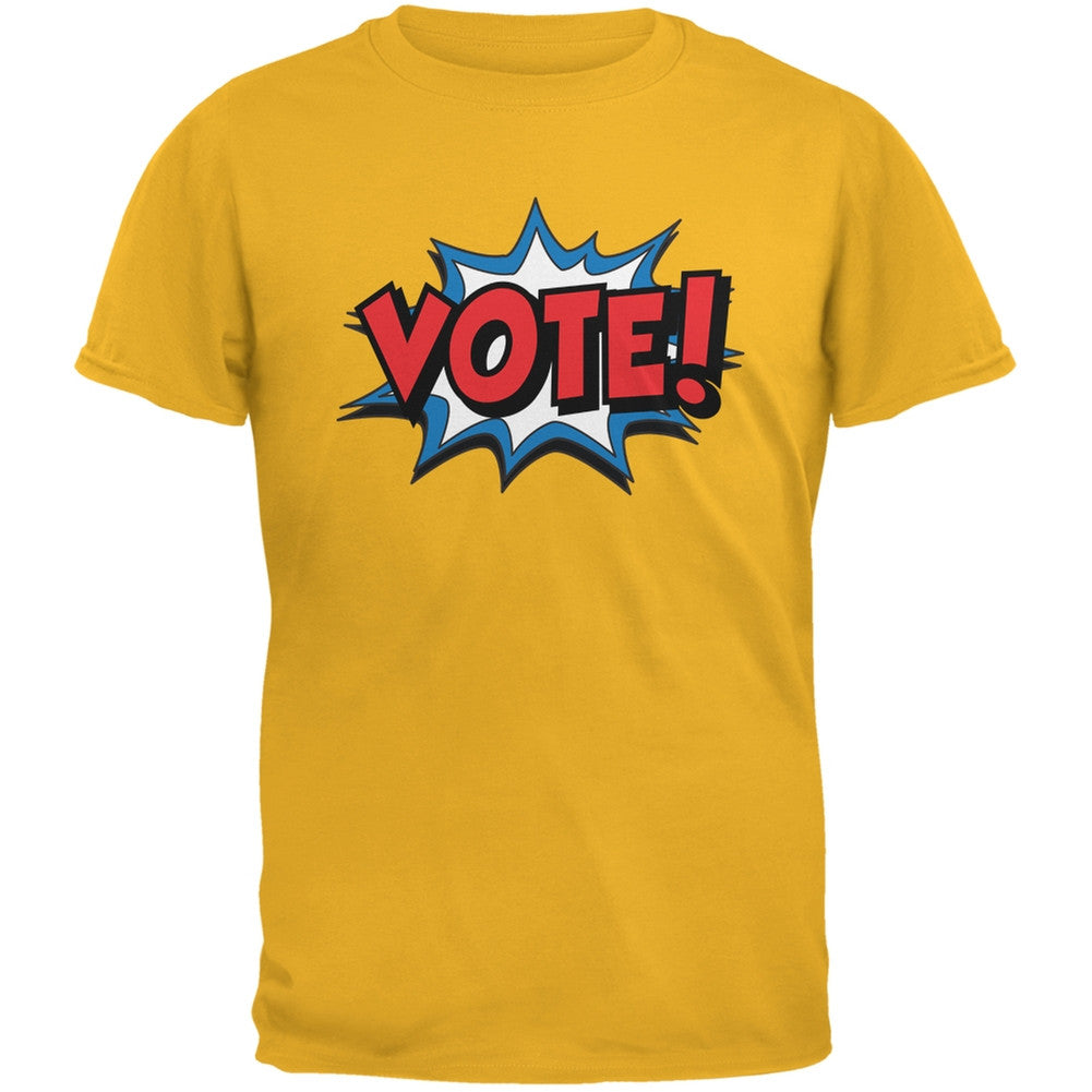 Election Comic Style VOTE! Gold Adult T-Shirt Men's T-Shirts Old Glory 2XL Yellow 