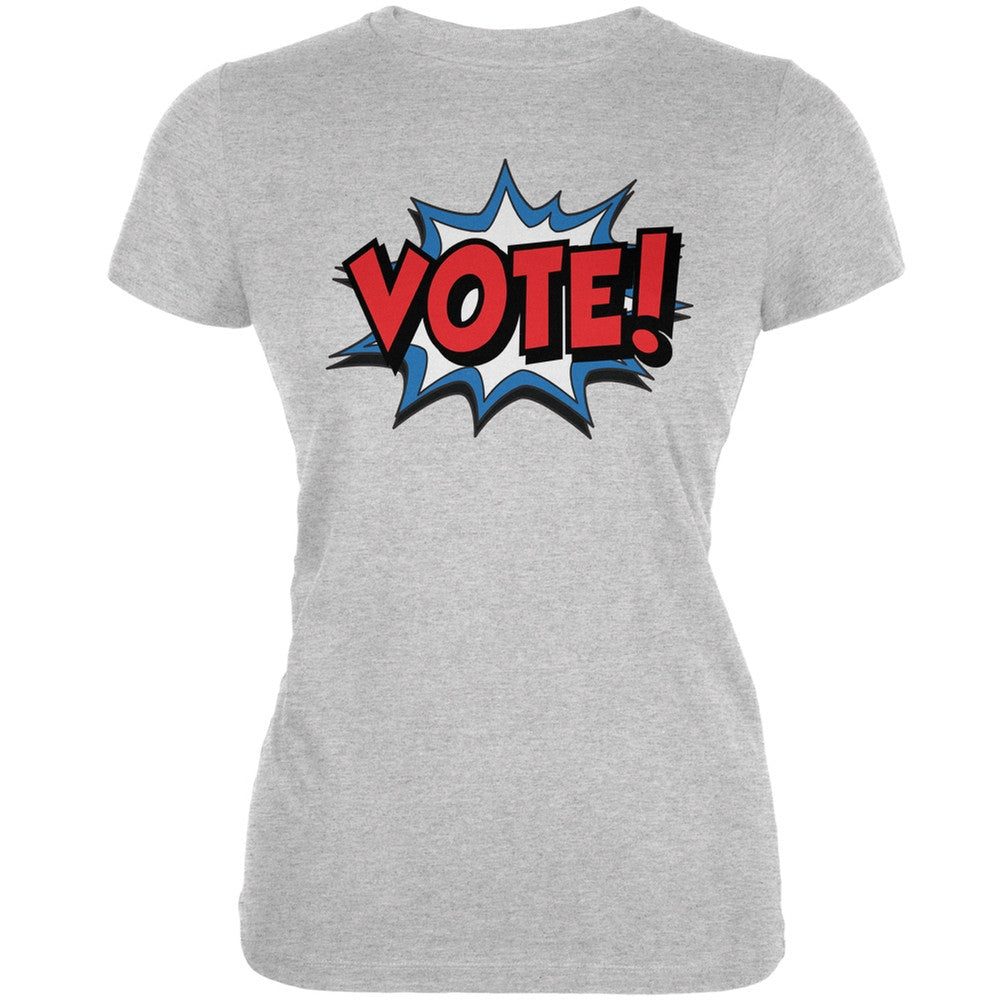 Election Comic Style VOTE! Heather Grey Juniors Soft T-Shirt Juniors T-Shirts Old Glory 2XL Grey 