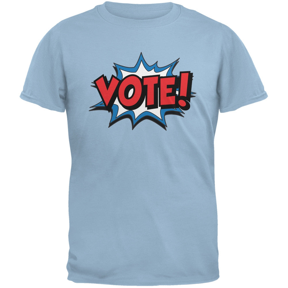 Election Comic Style VOTE! Light Blue Adult T-Shirt Men's T-Shirts Old Glory 2XL Blue 