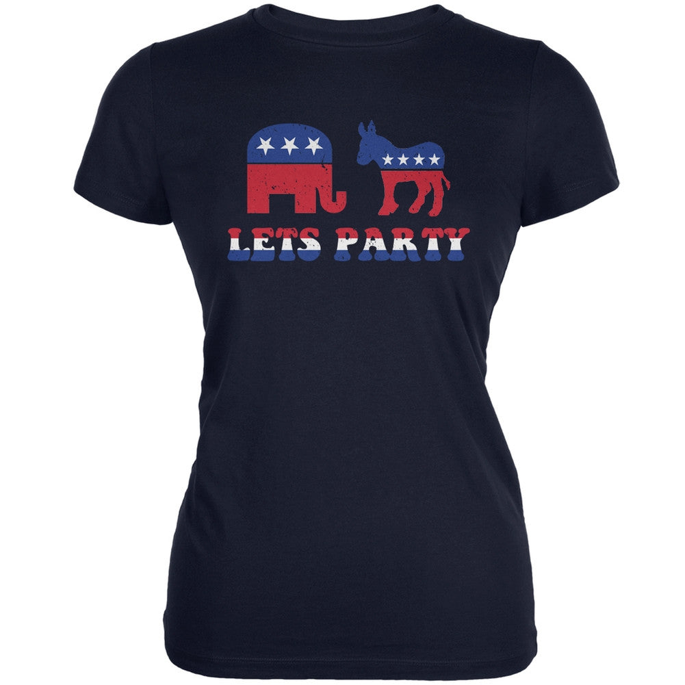 Election - Let's Party Navy Juniors Soft T-Shirt Juniors T-Shirts Old Glory 2XL Blue 