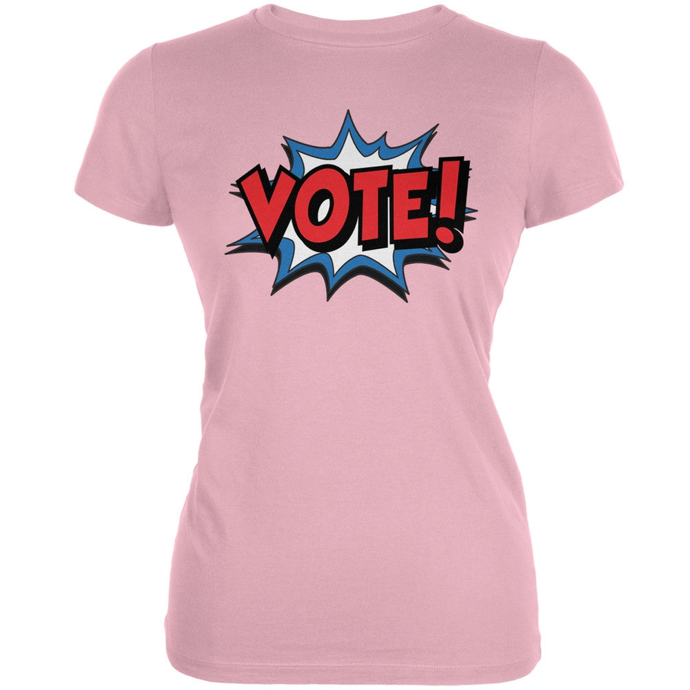 Election Comic Style VOTE! Pink Juniors Soft T-Shirt Juniors T-Shirts Old Glory 2XL Pink 