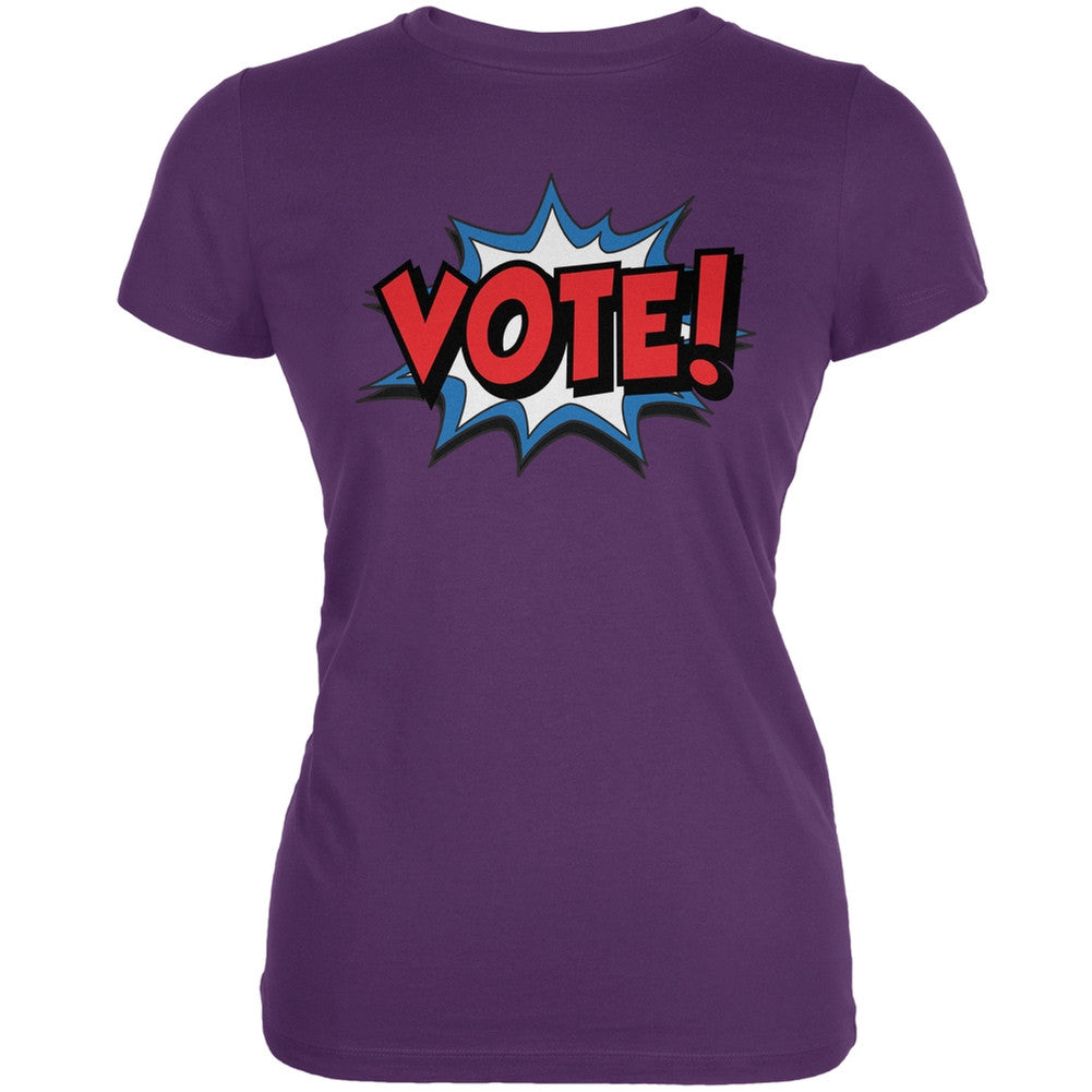 Election Comic Style VOTE! Purple Juniors Soft T-Shirt Juniors T-Shirts Old Glory 2XL Purple 