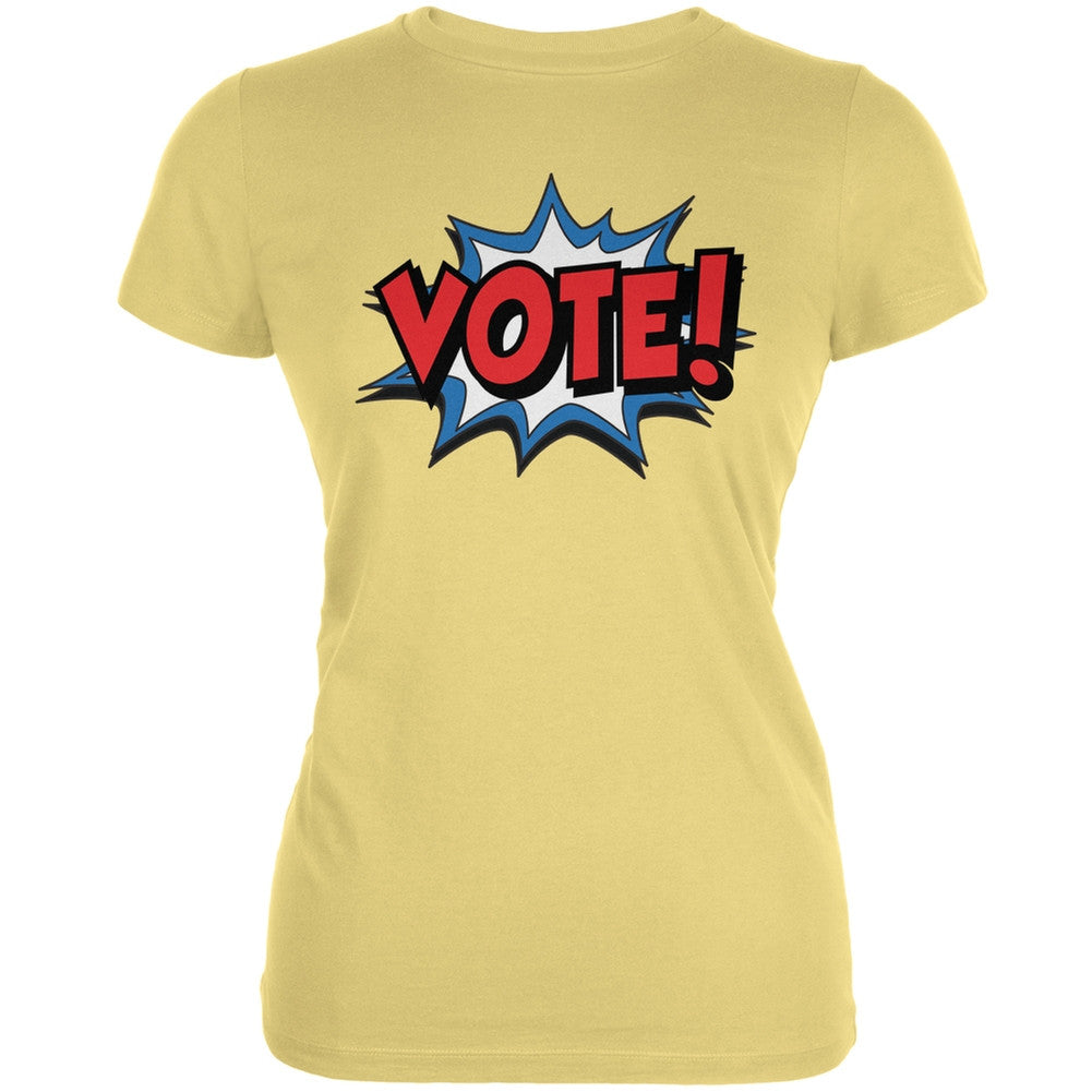 Election Comic Style VOTE! Yellow Juniors Soft T-Shirt Juniors T-Shirts Old Glory 2XL Yellow 