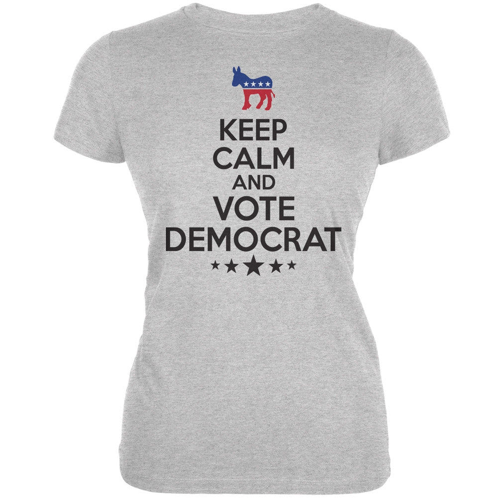 Election Keep Calm Vote Democrat Heather Grey Juniors Soft T-Shirt Juniors T-Shirts Old Glory 2XL Grey 