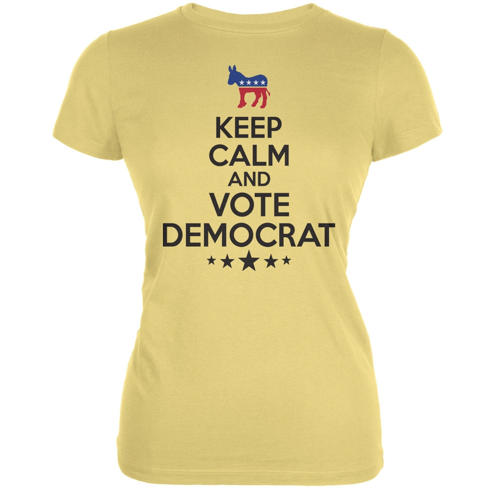 Election Keep Calm Vote Democrat Yellow Juniors Soft T-Shirt Juniors T-Shirts Old Glory 2XL Yellow 