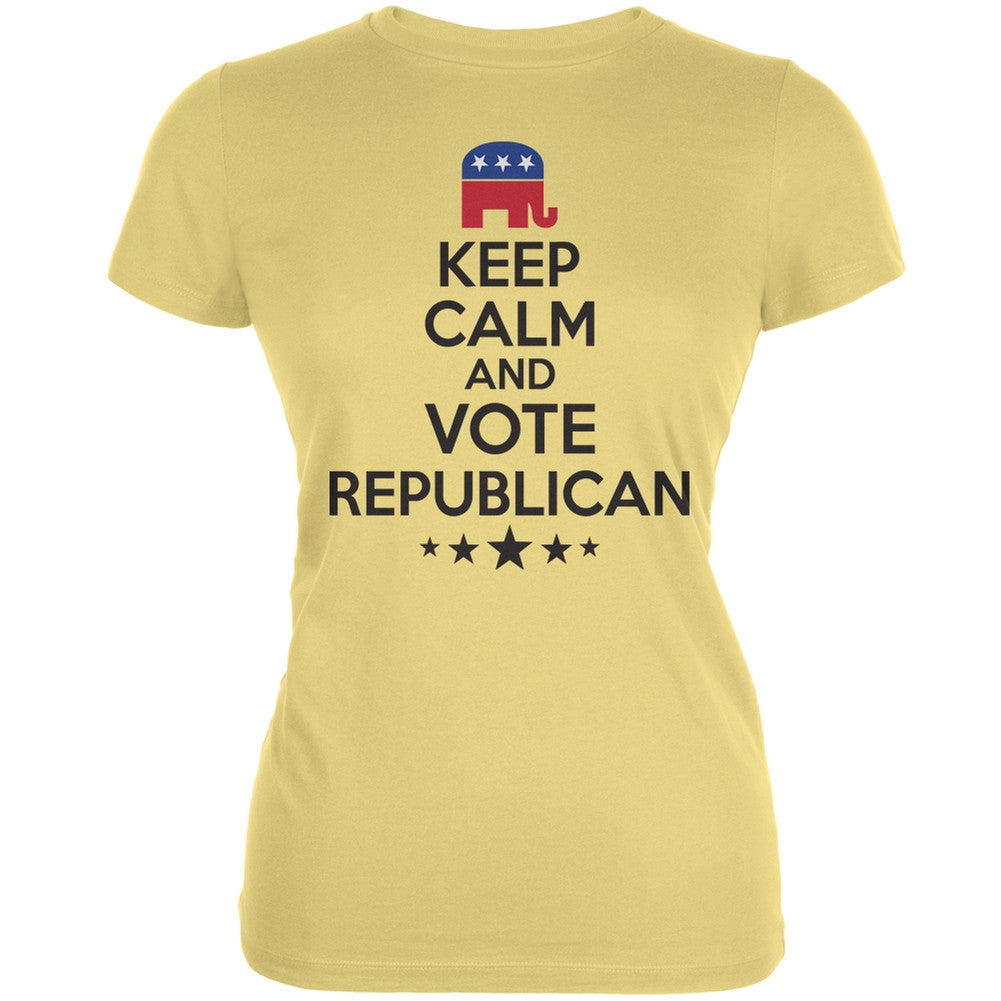 Election - Keep Calm Vote Republican Yellow Juniors Soft T-Shirt Juniors T-Shirts Old Glory 2XL Yellow 