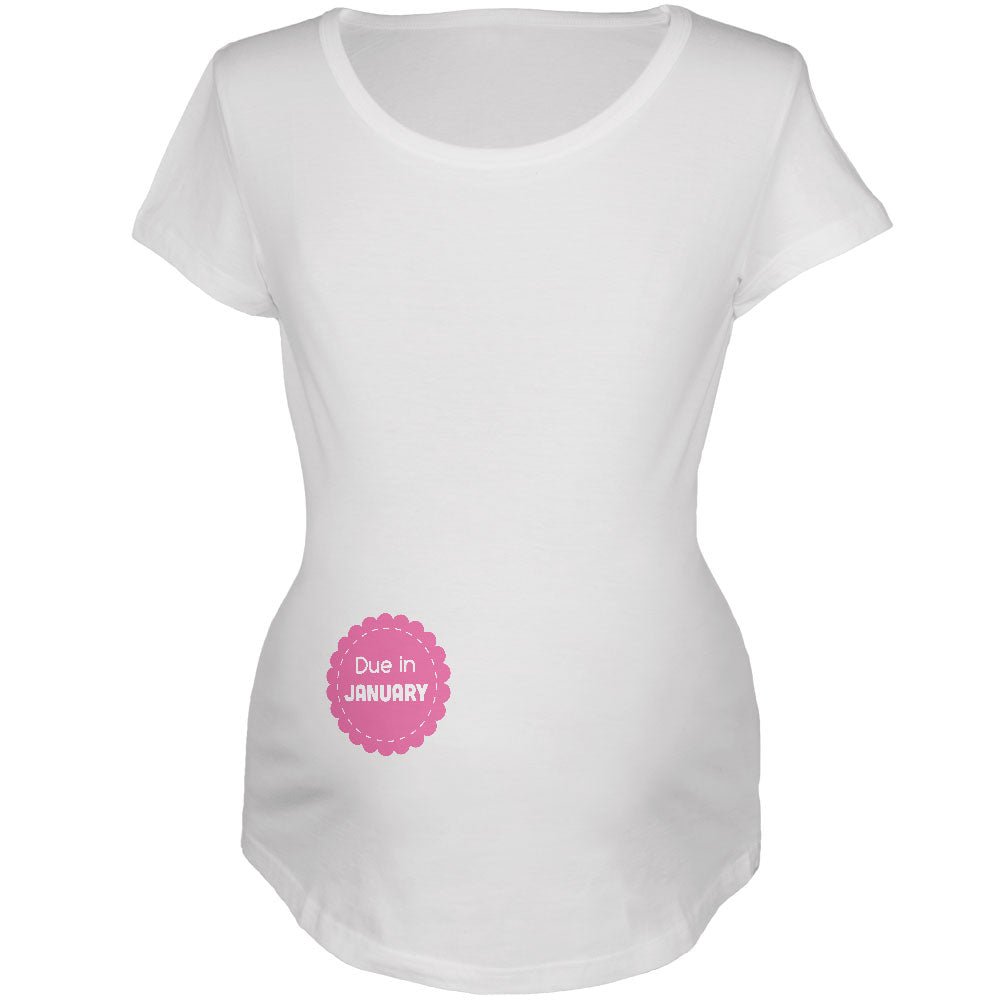 Due in January Pink Girl Badge White Maternity Soft T-Shirt Maternity T-Shirts Expectant Parents 2XL White 