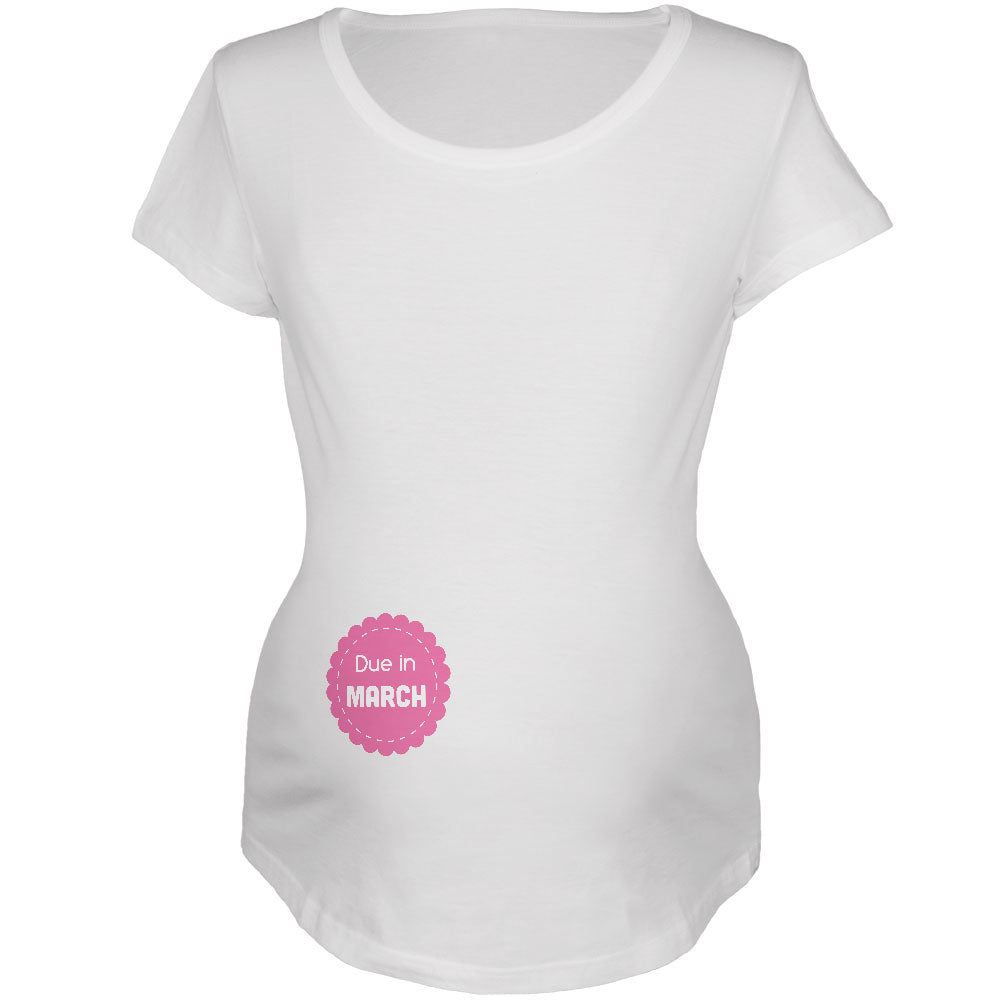 Due in March Pink Girl Badge White Maternity Soft T-Shirt Maternity T-Shirts Expectant Parents 2XL White 