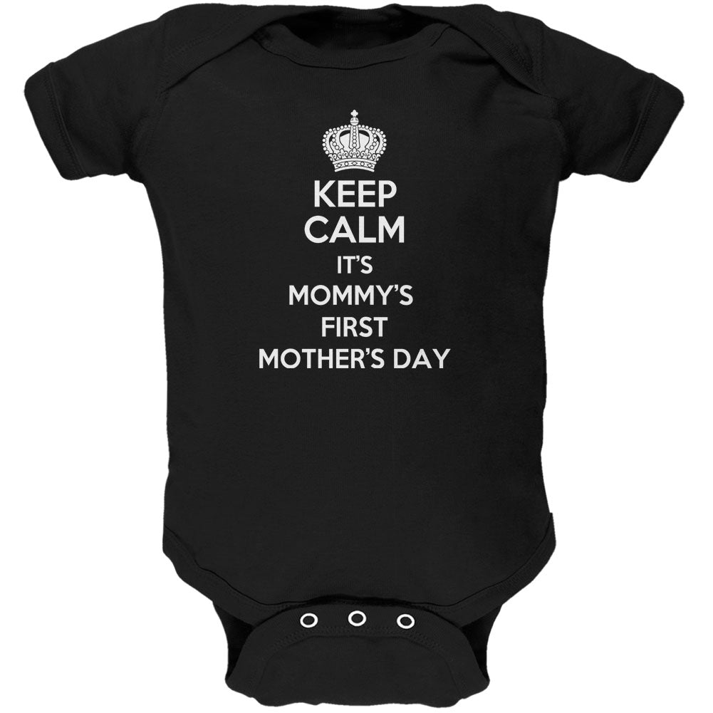 Mother's Day - Keep Calm It's Mommy's First Black Soft Baby One Piece Baby One Piece Old Glory 0-3M Black 