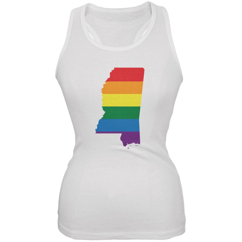 Mississippi LGBT Lesbian Pride Rainbow White Juniors Soft Tank Top Juniors Tank Tops Old Glory 2XL White 