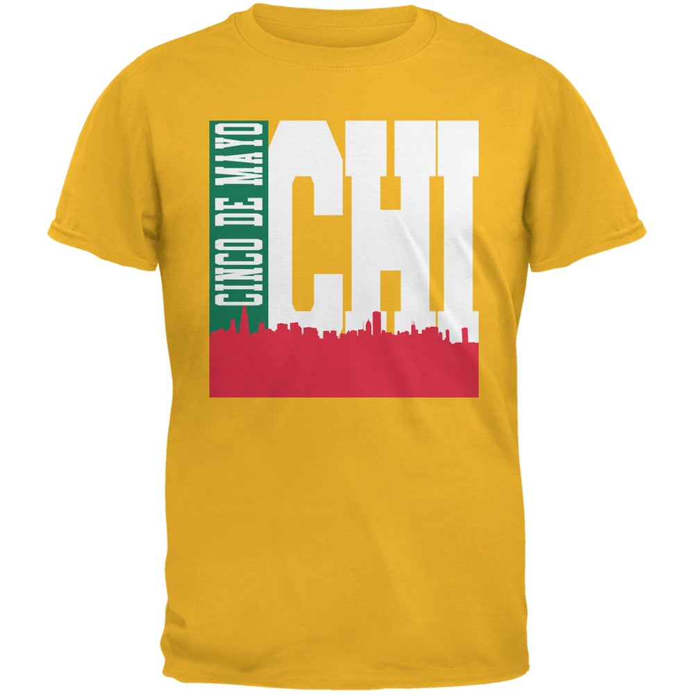 Chicago Cinco De Mayo Sky Line Gold Adult T-Shirt Men's T-Shirts Old Glory 2XL Yellow 