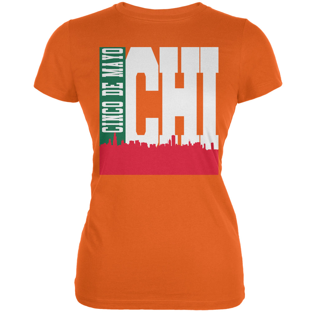 Chicago Cinco De Mayo Sky Line Orange Juniors Soft T-Shirt Juniors T-Shirts Old Glory 2XL Orange 