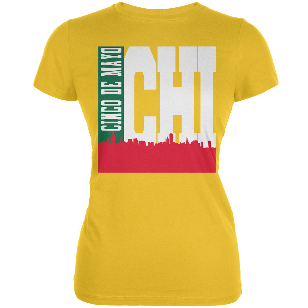 Chicago Cinco De Mayo Sky Line Yellow Juniors Soft T-Shirt Juniors T-Shirts Old Glory 2XL Yellow 