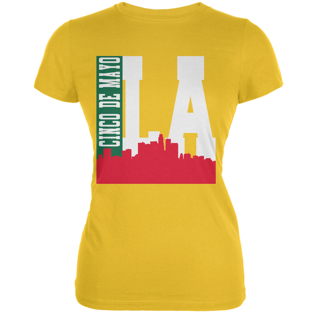 Los Angeles Cinco De Mayo Sky Line Yellow Juniors Soft T-Shirt Juniors T-Shirts Old Glory 2XL Yellow 