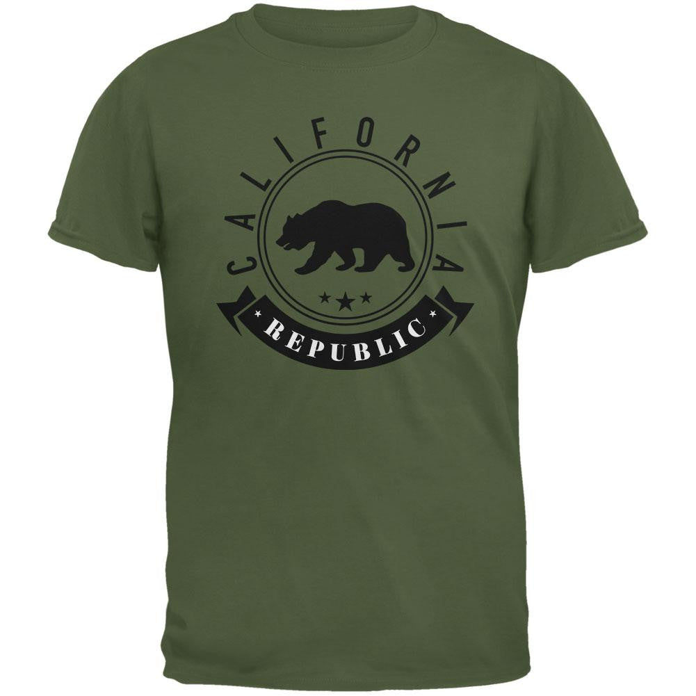 California Republic Banner Military Green Adult T-Shirt Men's T-Shirts Old Glory 2XL Green 