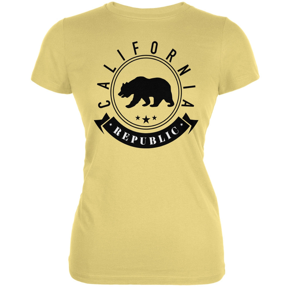 California Republic Banner Yellow Juniors Soft T-Shirt Juniors T-Shirts Old Glory LG Yellow 