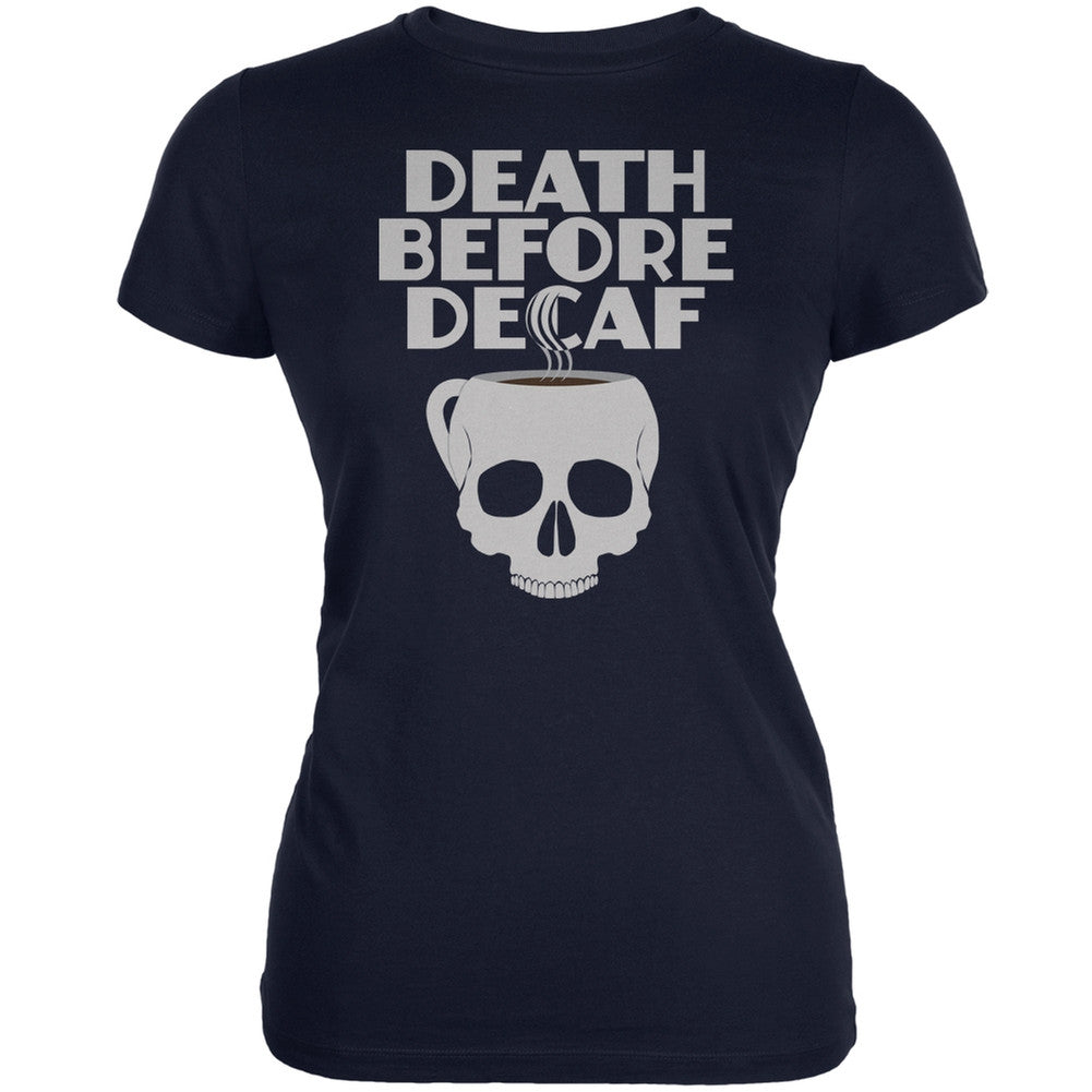 Death Before Decaf Navy Juniors Soft T-Shirt Juniors T-Shirts Old Glory 2XL Blue 