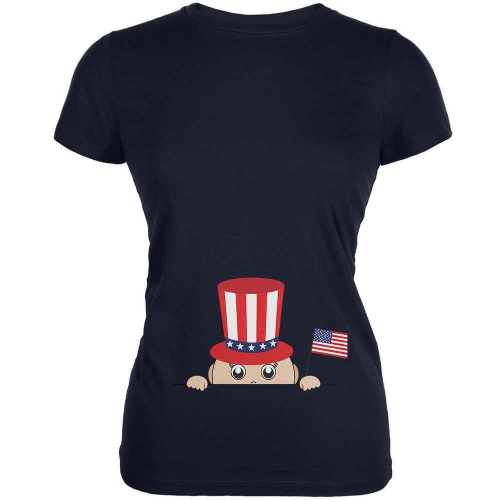 4th of July - Peeking Baby Navy Juniors Soft T-Shirt Juniors T-Shirts Old Glory 2XL Blue 