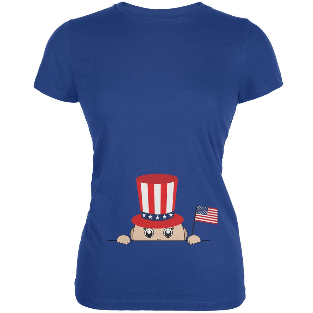 4th of July - Peeking Baby Royal Juniors Soft T-Shirt Juniors T-Shirts Old Glory 2XL Blue 