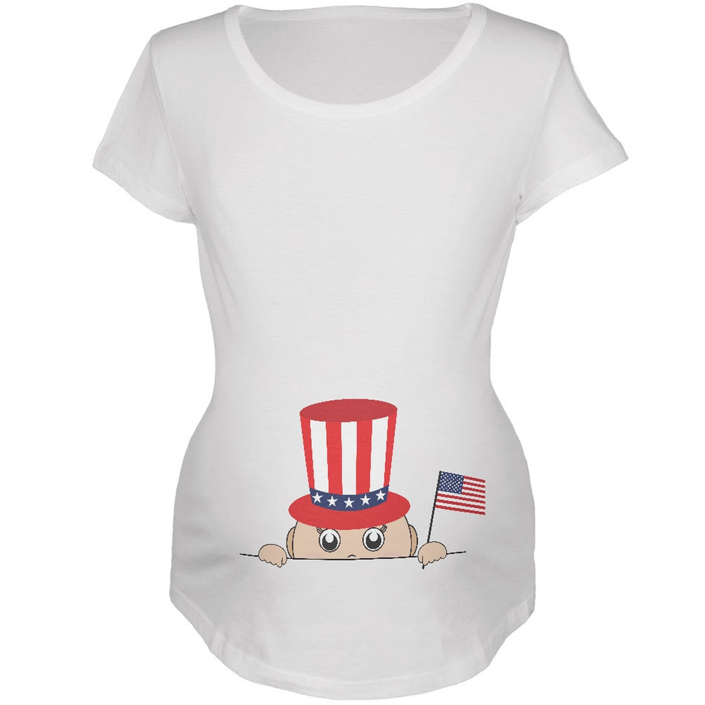 4th of July - Peeking Baby White Maternity Soft T-Shirt Maternity T-Shirts Old Glory 2XL White 