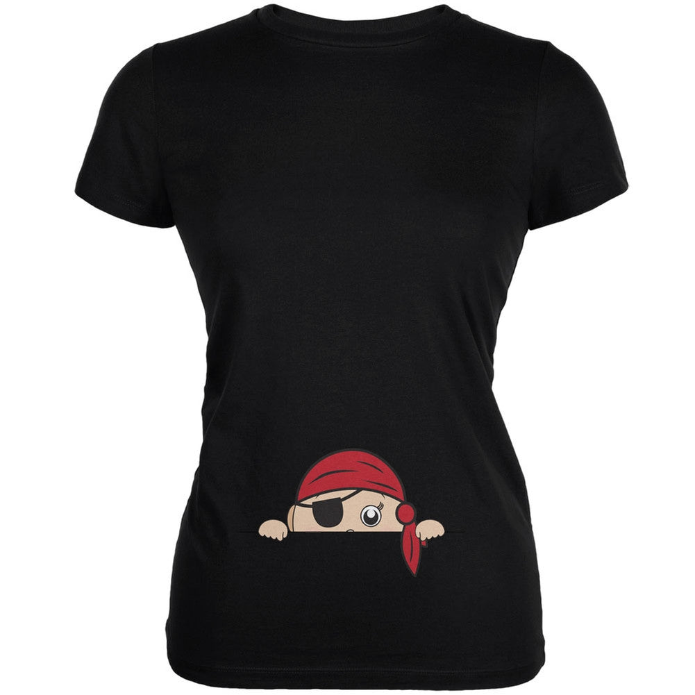 Halloween - Peeking Baby Pirate Black Juniors Soft T-Shirt Juniors T-Shirts Old Glory SM Black 