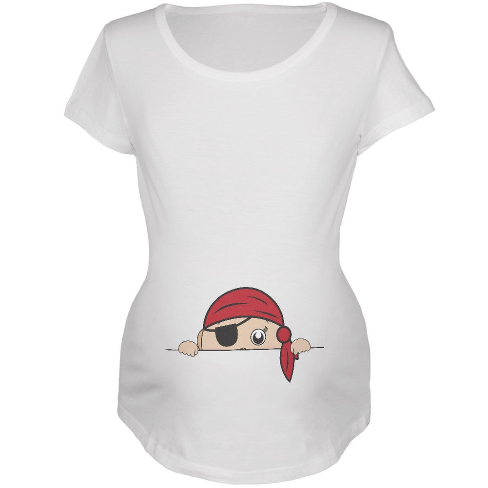 Halloween - Peeking Baby Pirate White Maternity Soft T-Shirt Maternity T-Shirts Old Glory 2XL White 