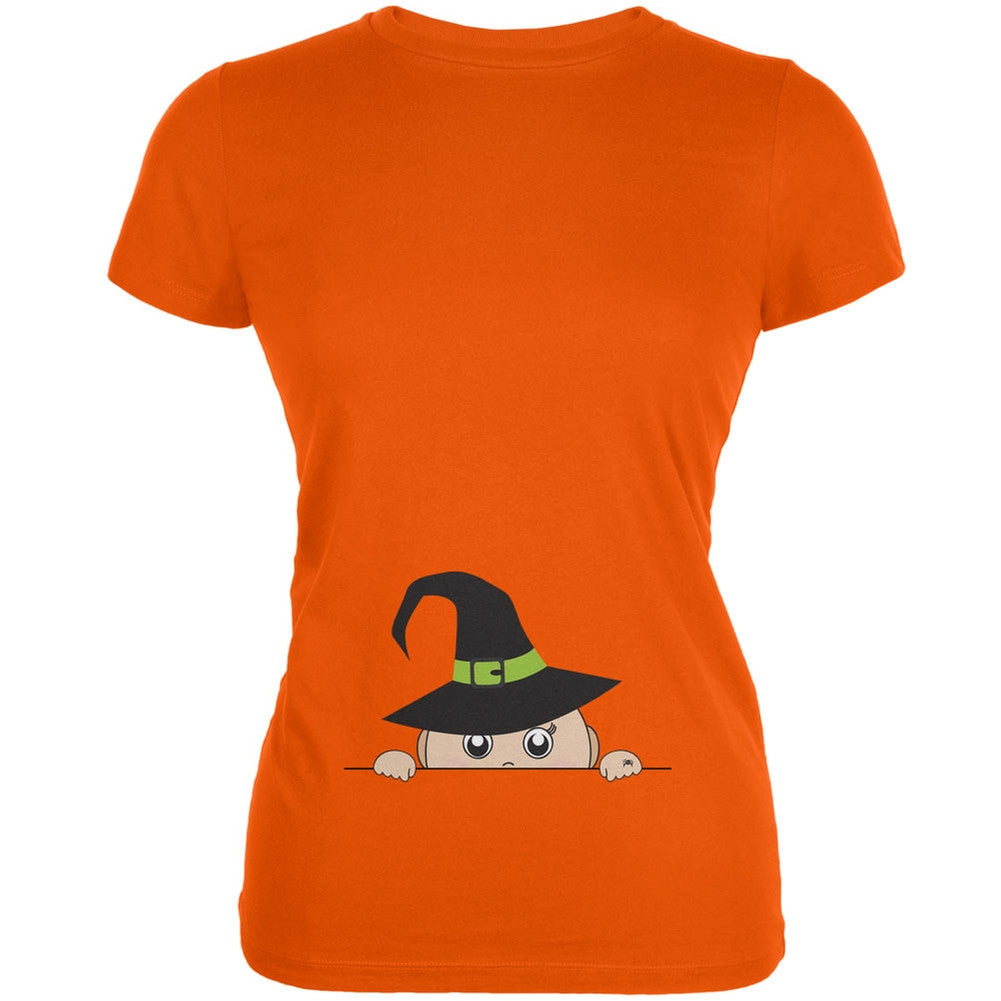 Halloween - Peeking Baby Witch Orange Juniors Soft T-Shirt Juniors T-Shirts Old Glory 2XL Orange 