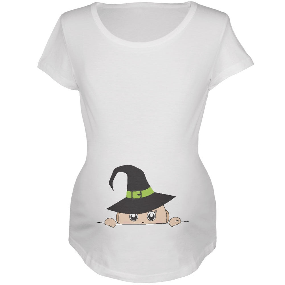 Halloween - Peeking Baby Witch White Maternity Soft T-Shirt Maternity T-Shirts Old Glory 2XL White 