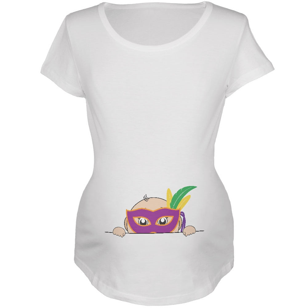 Mardi Gras - Peeking Baby King Cake White Maternity Soft T-Shirt Maternity T-Shirts Old Glory 2XL White 