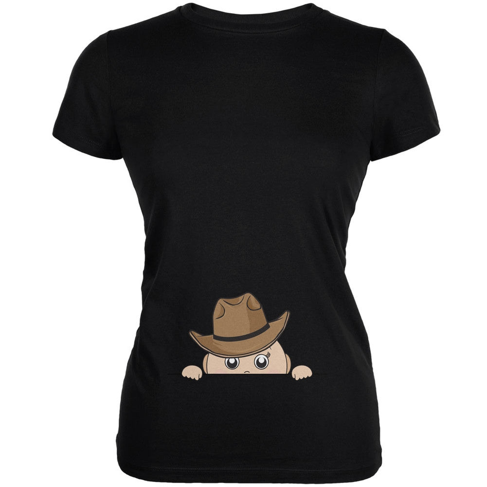 Peeking Baby Cowboy Black Juniors Soft T-Shirt Juniors T-Shirts Old Glory 2XL Black 