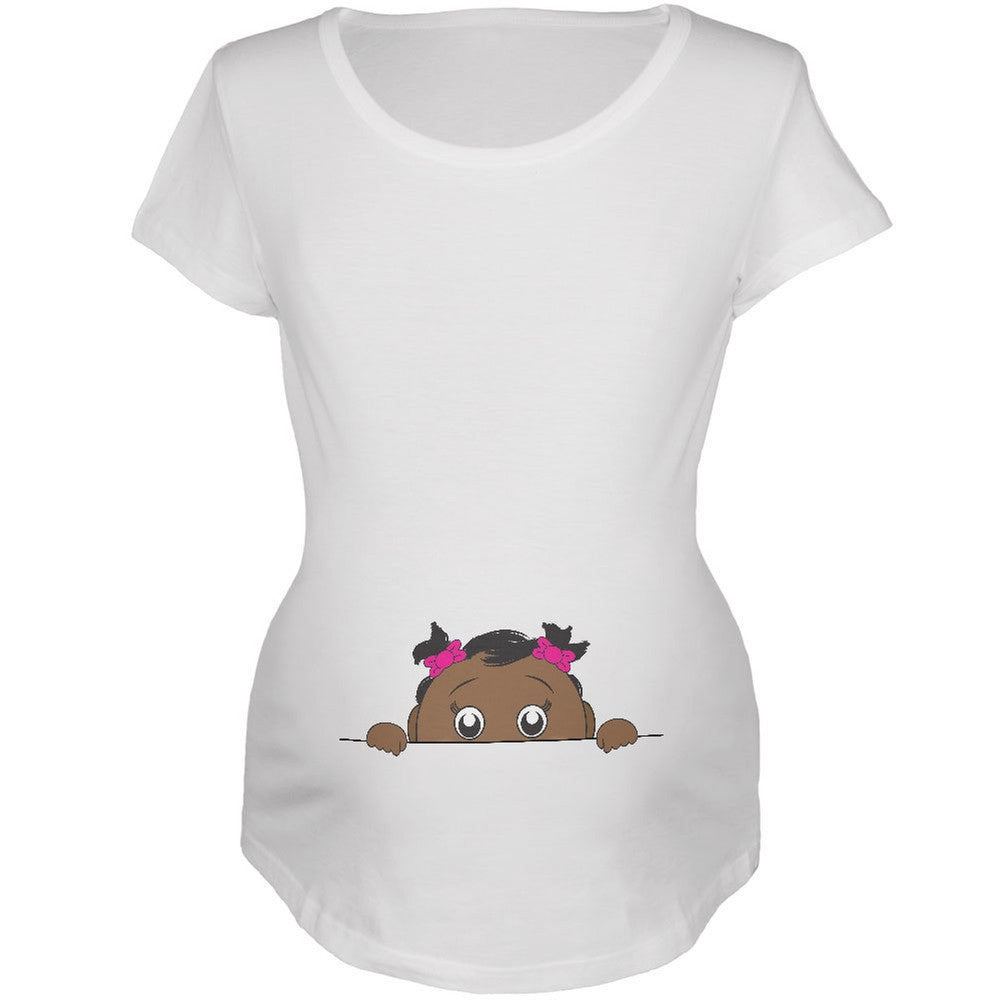 Peeking Baby Girl Multicultural African American White Maternity Soft T-Shirt Maternity T-Shirts Old Glory 2XL White 