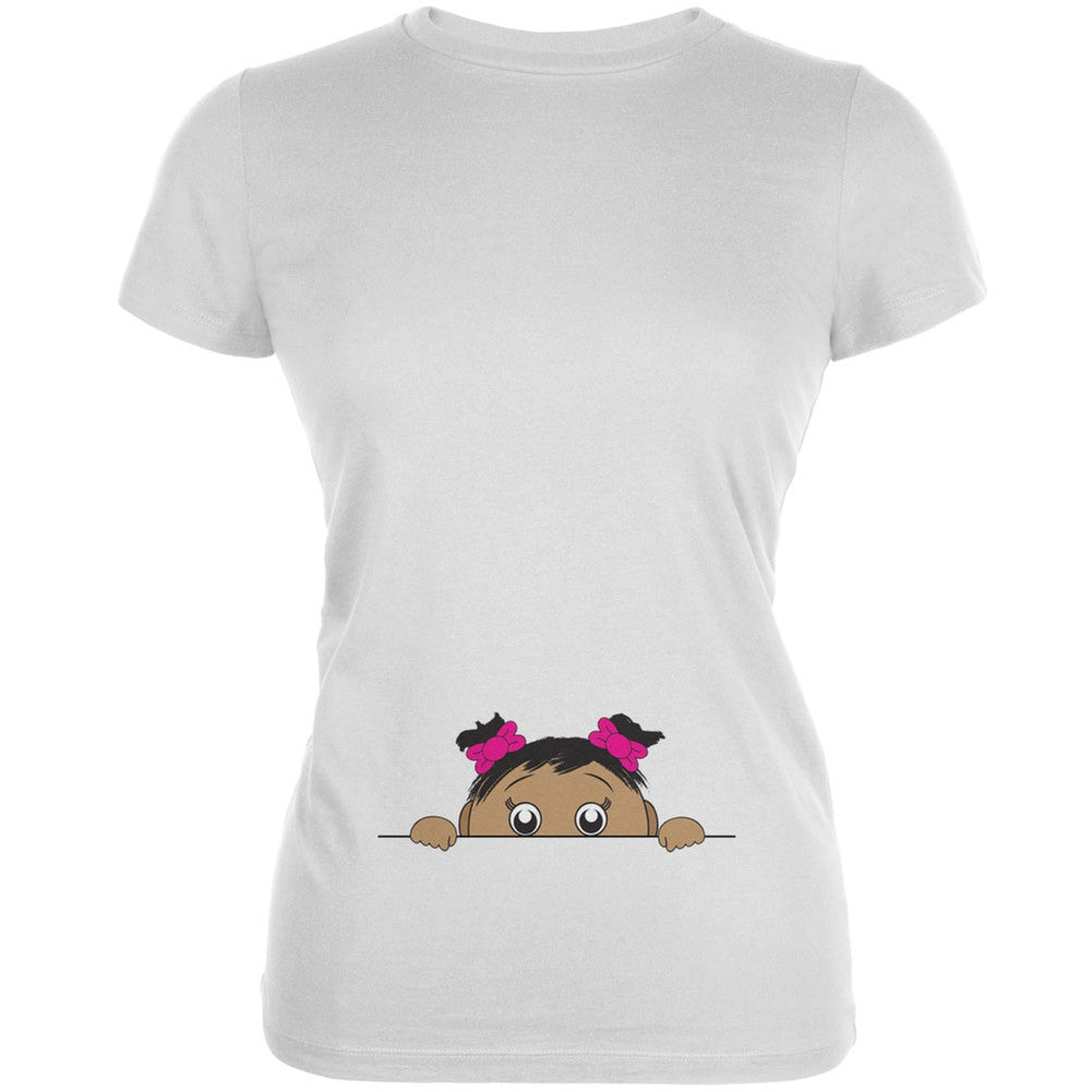 Peeking Baby Girl Multicultural Asian Indian White Juniors Soft T-Shirt Juniors T-Shirts Old Glory 2XL White 