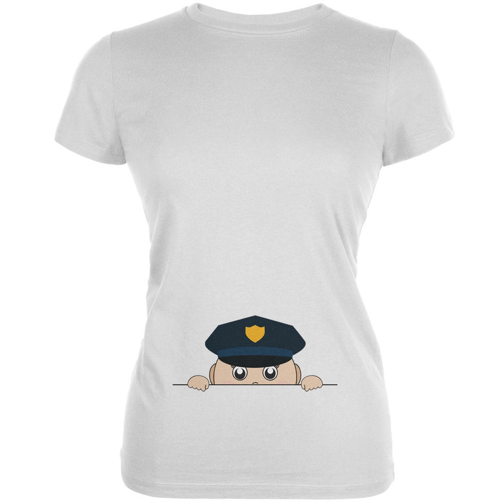 Peeking Baby Policeman White Juniors Soft T-Shirt Juniors T-Shirts Old Glory 2XL White 