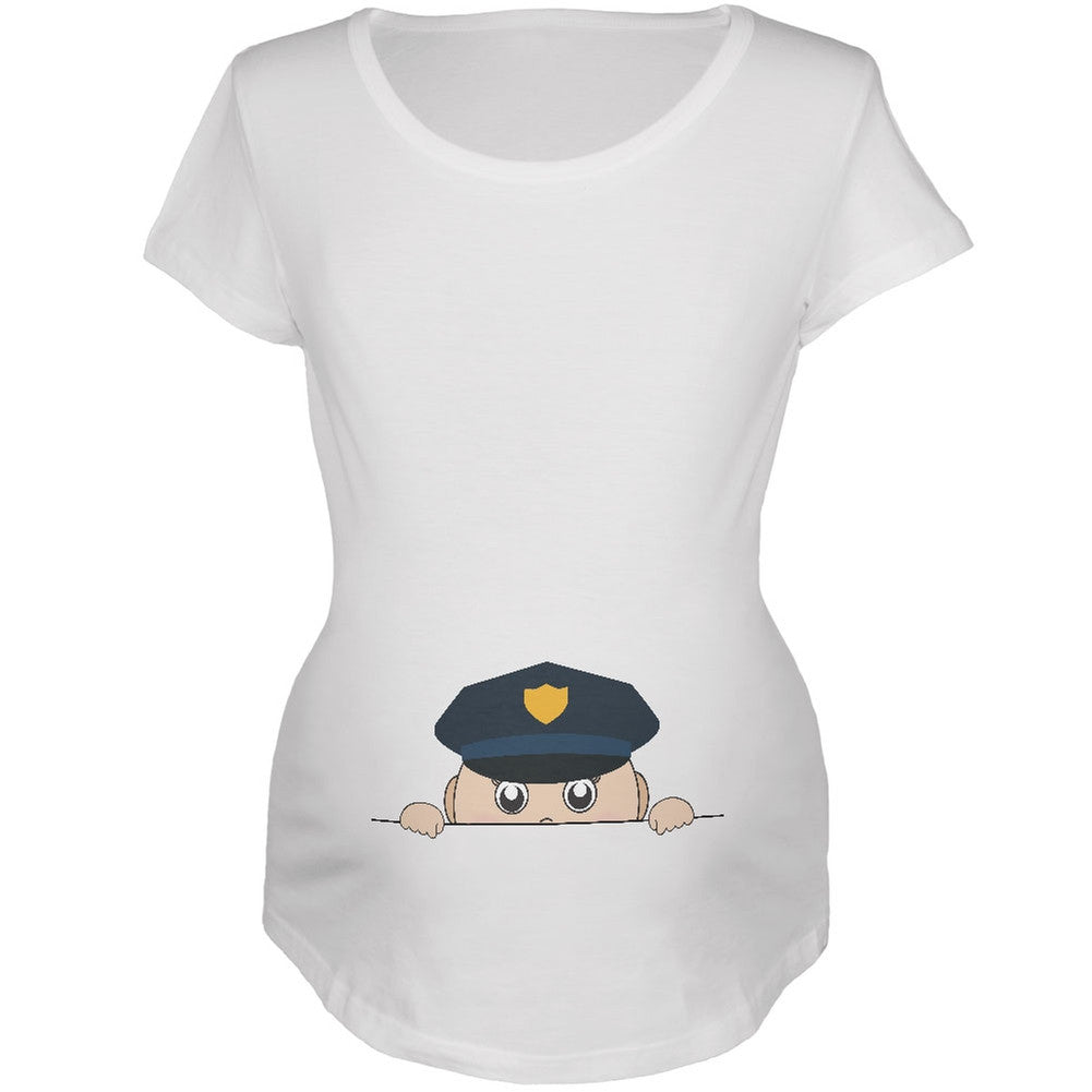 Peeking Baby Policeman White Maternity Soft T-Shirt Maternity T-Shirts Old Glory 2XL White 