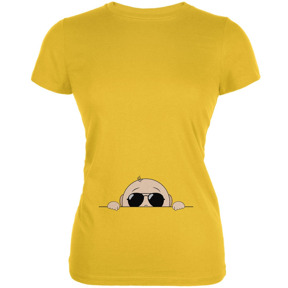 Summer - Peeking Baby Aviator Sunglasses Yellow Juniors Soft T-Shirt Juniors T-Shirts Old Glory 2XL Yellow 