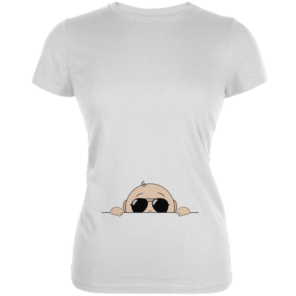 Summer - Peeking Baby Aviator Sunglasses White Juniors Soft T-Shirt Juniors T-Shirts Old Glory 2XL White 