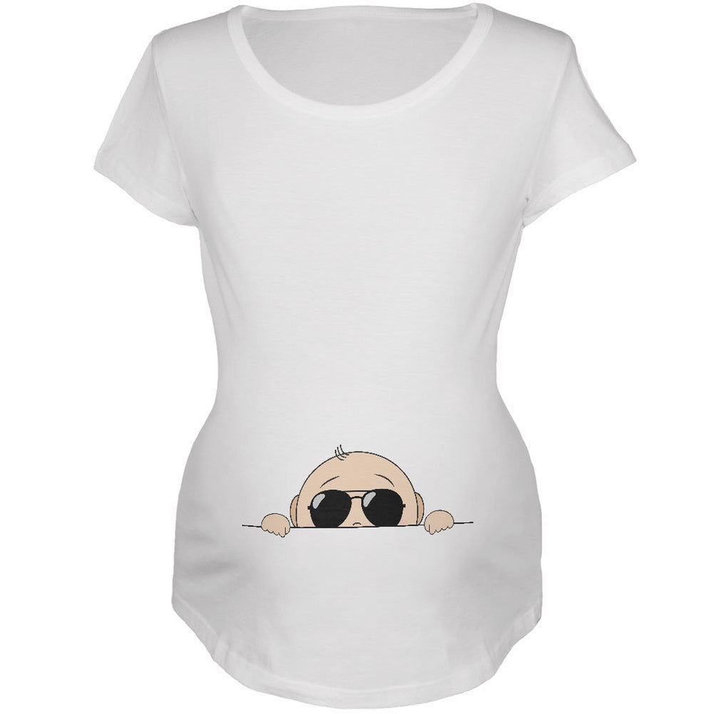 Summer - Peeking Baby Aviator Sunglasses White Maternity Soft T-Shirt Maternity T-Shirts Old Glory 2XL White 